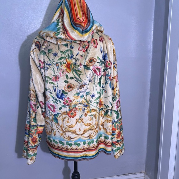 NWT Johnny Was Felix Cozy Sherpa Topper Hoodie Jacket Floral Southwest Dessert L - Picture 6 of 10